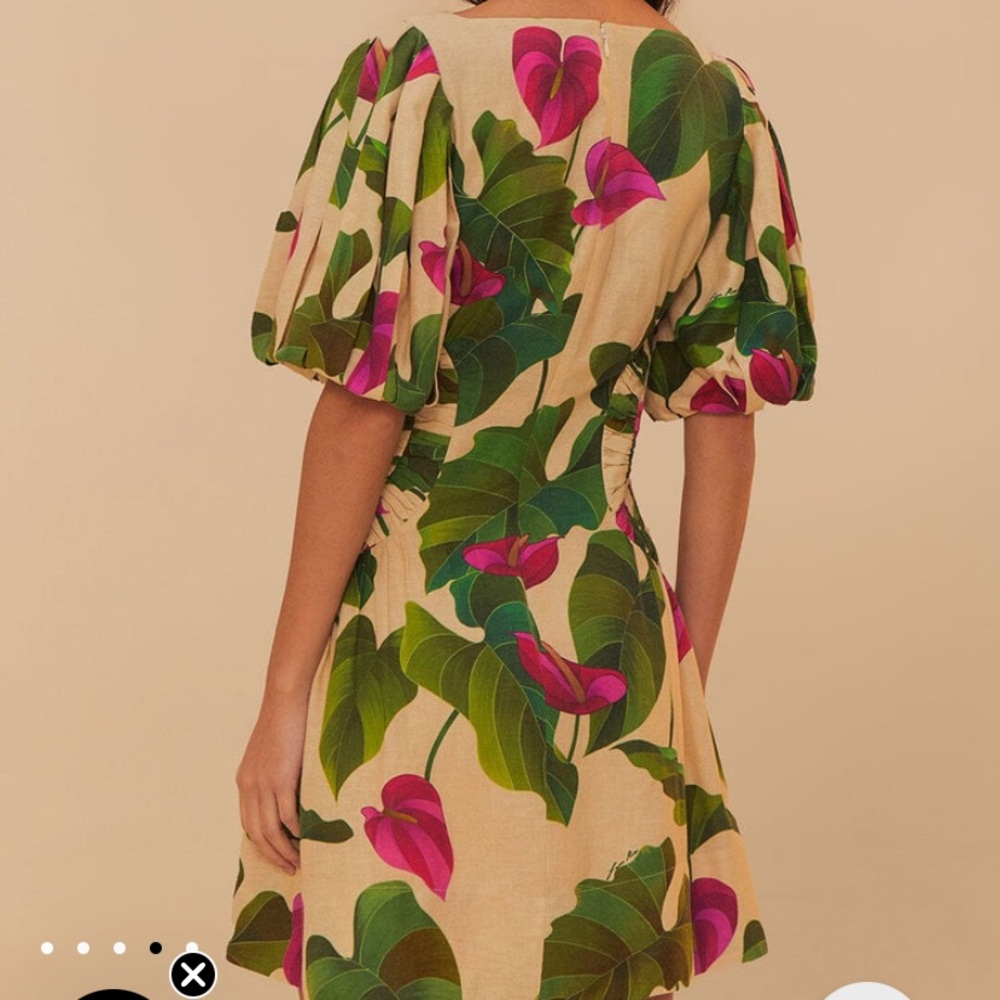 FARM Rio Sand Anthurium Leaves Lenzing Mini Dress - Picture 2 of 5